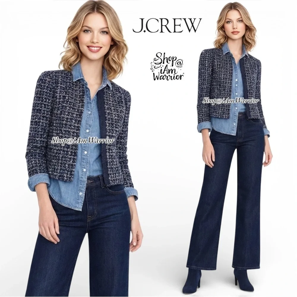J.Crew midnight blue metallic cropped tweed jacket *shop@iamwarrior